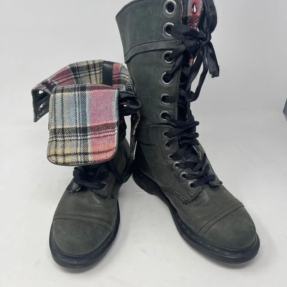 Dr. Martens Women's Triumph 12 Eye Lace Up Dark Green Calf High Boots Size 7